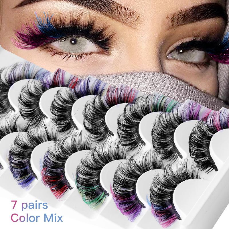 Eyelash Extension Natural - 7 Pairs Colorful False Eyelashes 3D