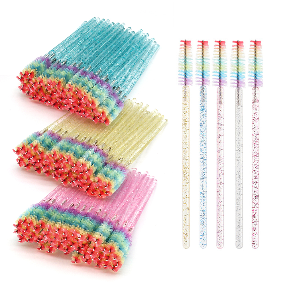 Eyelash Extension Double Lash - 50PCS Rainbow Crystal Eyelash Makeup Brushes